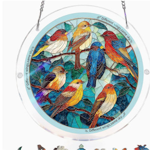 Atrapasoles de acrílico con diseño de pájaros de primavera, rompecabezas colgante para ventana, diseño bohemio, decoración de regalo de Navidad - Product Image 4