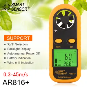 Smart Sensor AR816 Handheld Digital Anemometer Angin Kecepatan Pengukuran Suhu Meteran Kecepatan Angin