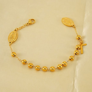 Religious 316L Stainless Steel 14k 18k Gold Plated Catholic <b>Bead</b> <b>Bracelets</b> With Charms Rosary Virgin Mary <b>Bracelet</b> for Women Men - Product Image 1