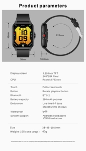 1.85インチスマートウォッチQX15心拍数血中酸素モニタリング100スポーツモード音楽再生防水カスタムカスタムスマートウォッチ - Product Image 6