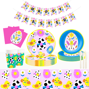 DAMAI Easter Tableware Set Eggs <b>Patterned</b> Disposable <b>Paper</b> Plates With Chicken Design for Kids Birthday Supplies Serves 8 Pcs - Product Image 1