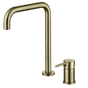 Basin Faucet Double Hole Single Handle Brushed Gold Brass Two Piece Deck Mounted Ceramic Valve Core - Product Image 5