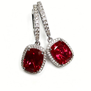 925 silver pigeon blood red ruby <b>earrings</b> pillow shaped light luxury <b>earrings</b> - Product Image 1
