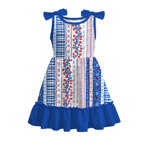 Robe d'été pour filles, en soie de lait, imprimé nœud, style tourbillon, extensible, douce, avec ourlet à volants, ODM - Product Image 2