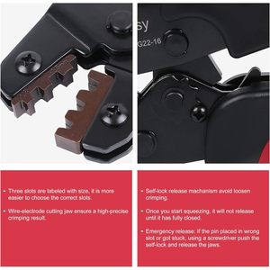 Pinza de crimpado de trinquete Sn-48B 0.5-1.5mm AWG22-16 para cables de acero, entrada frontal, grado industrial - Product Image 2