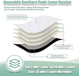 Custom Reusable Bamboo Charcoal Cloth Menstrual <b>Pads</b> Set with <b>Waterproof</b> Storage Pouch Washable Sanitary <b>Pad</b> Kit - Product Image 3