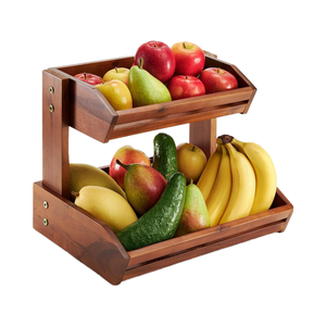 HOLANA-Cesta de frutas de madera de acacia, 2 niveles, 14x10, Mostrador de cocina grande, frutero pintado, frutas y verduras - Product Image 1