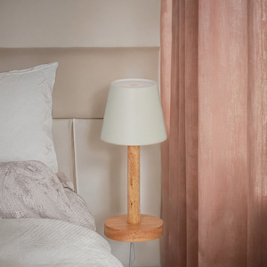 Modern LED USB Desk & Bedside <b>Lamp</b> Creative Wood Base with Fabric Shade Dimmable & <b>Remote</b> <b>Control</b> for Night Reading - Product Image 2