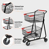 Chariot de courses en métal à 2 niveaux avec double panier, chariot de supermarché compact pour magasins de proximité