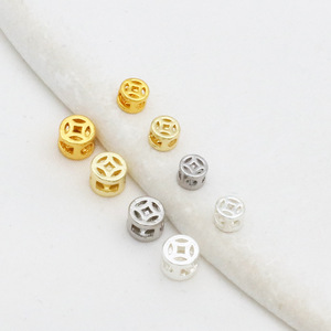 Cuentas espaciadoras de cobre chapadas en oro de 18 quilates, huecas y redondas, para la fabricación de pulseras, accesorios de joyería D166 - Product Image 3