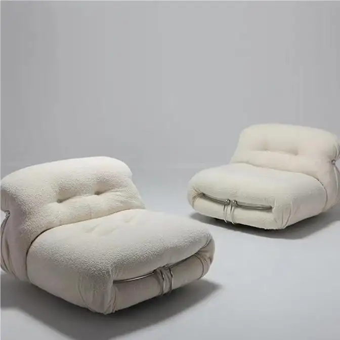 European Designer Brand Modern Style Living Room Furniture Set Metal Decorative Cream Lamb Sofa Chair