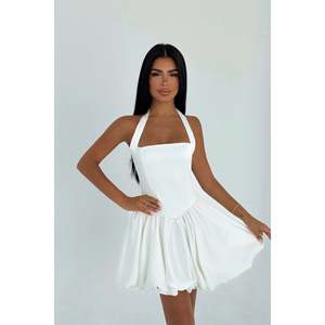 <b>White</b> Estella Modest Kaftan Dress Mini <b>Skirt</b> Balloon Hem Zipper Decoration Square Collar Puff Sleeves XS XL Elegant for Date Day - Product Image 3