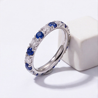 Bague de mariage personnalisée 2 carats VVS en zircon bleu et blanc cultivé en laboratoire, motif cercle complet alterné, plaqué argent 925, vente chaude