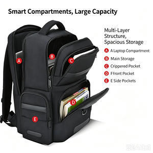 lack Waterproof 15 Inch Laptop <b>Backpack</b> <b>Large</b> Capacity Business Travel School Bag for Men Women - Product Image 2