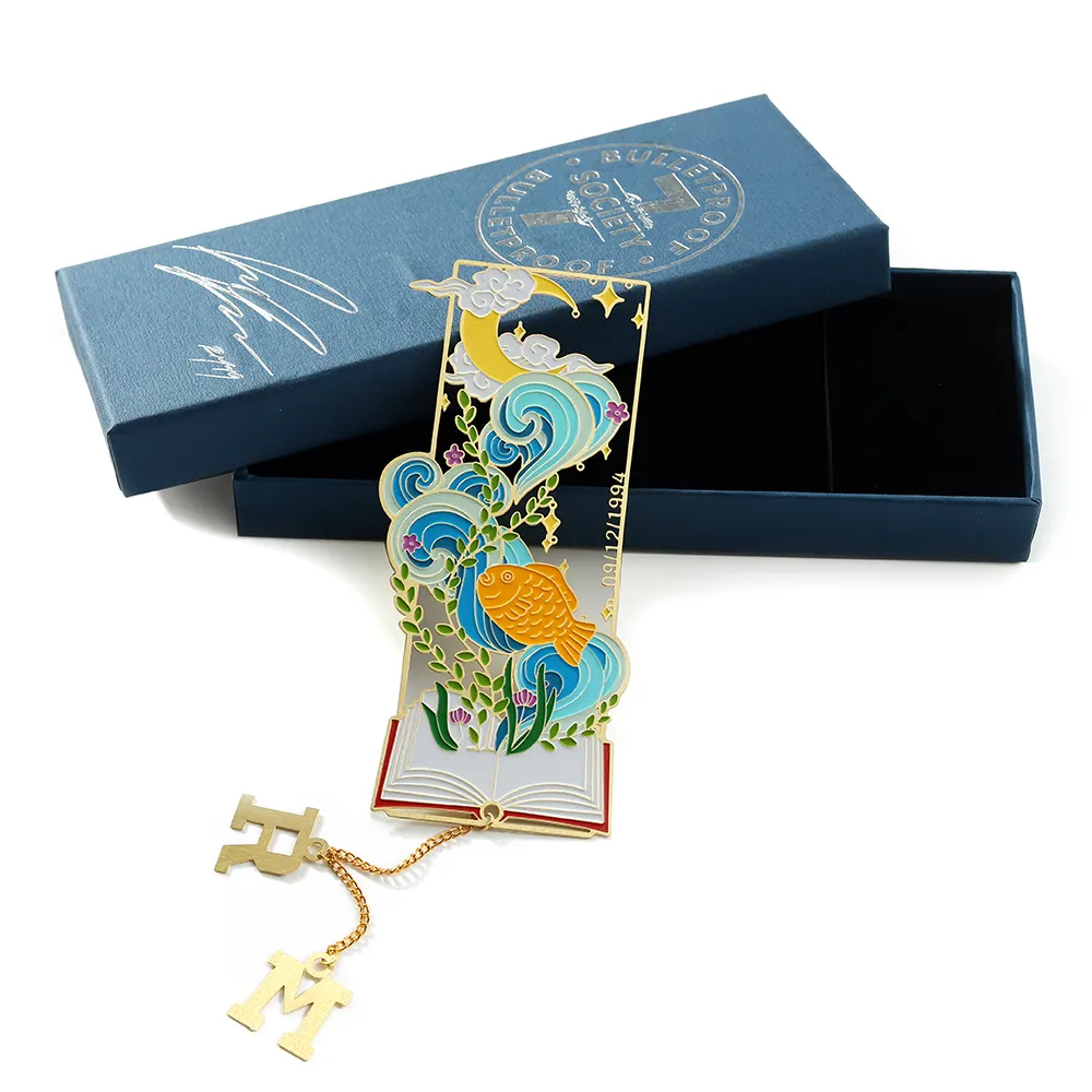 Exquisite Reading Gift Book Mark Stationery School Office 3d Bookmark Creative Enamel Bookmarks with Custom Logo with Gift Box