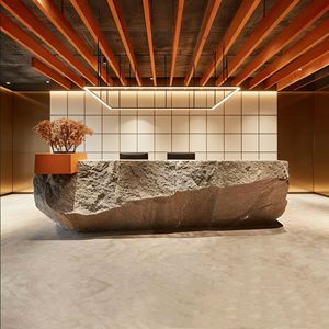 CR014 Mostrador de recepción curvo, natural, ondulado, con textura 3D, ligero, de FRP, para salón de belleza, gimnasio, restaurante, cafetería - Product Image 5