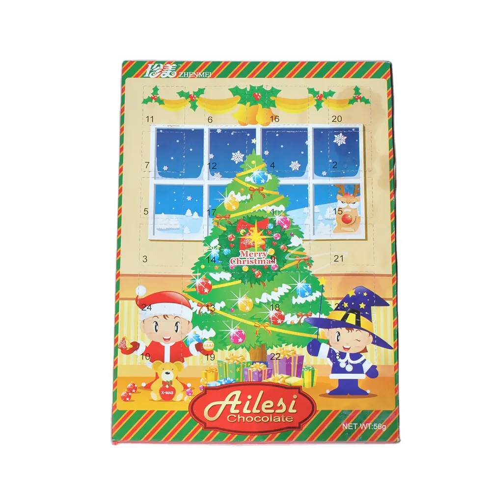 Coklat Natal Susu Padat dengan 1.77Oz (50G) Kotak Kertas Kartu Kalender Natal Coklat Pabrik Cina