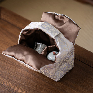 Bolsa de Almacenamiento de Té de Brocado Guanlan Lotus, Rectangular, Portátil, Engrosada, con Compartimentos, Accesorio para la Ceremonia del Té - Product Image 3