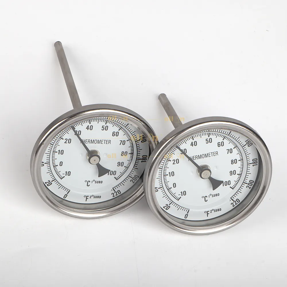 All In Brew Hot Sell Beer Fermentation Temperature Meter Weldless Stainless Steel 1/2NPT Homebrew Bimetal Dial Thermometer