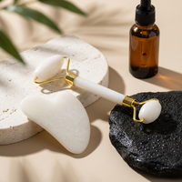 Rouleau de jade blanc naturel personnalisé avec logo, ensemble Gua Sha, rouleau facial double tête, masseur, outil de soin de la peau, beauté, alliage de zinc, silencieux