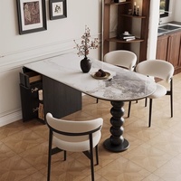 Table à manger pliante en dalle de roche, style moderne et simple, en chêne massif noir, ovale, 4 places, sans assemblage, pour petit appartement