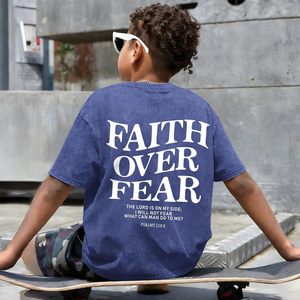 T-shirt FOXA Faith Over Fear, effet délavé, 100% coton, manches courtes, motif religieux, t-shirt pour homme, verset biblique chrétien - Product Image 3