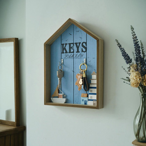 Porta Llaves de Estilo Mediterráneo, Organizador de Almacenamiento para Entrada, Montado en la Pared, con Forma de Casa de Madera Azul - Product Image 2