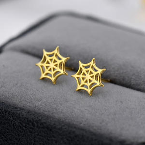 Boucles d'oreilles tendance en forme de toile d'araignée, plaquées or, en alliage de zinc, bijoux unisexes à la mode pour femmes et hommes, petites boucles d'oreilles - Product Image 4