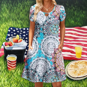 <span class=keywords><strong>ZANZEA</strong></span> mujer verano dulce Floral estampado hasta la rodilla vestido sin mangas algodón Lino transpirable suelto Casual fiesta Natural - Product Image 5
