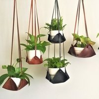 Penyangga Pot Tanaman Gantung Dinding Kulit, Wadah Bunga, Penutup Pot Tanaman, Hammock