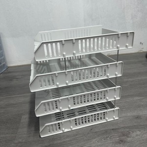 HALO 3-4 Tier <b>Plastic</b> File Organizer Document Tray Stackable Paper Storage Rack with Metal <b>Rod</b> for Office Desk Home School - Product Image 1