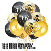 Decoración para Cumpleaños Número 16, Artículos para Fiesta de 21 Años, Dorado y Negro, Feliz Cumpleaños 16, 18, 21, 30, 40, 50, 60, 70, Pancarta, Globos