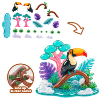 Kit de stickers 3D empilables en cristal DIY, Scène aquatique tropicale avec toucan, Pièces en cristal transparent, Dos autocollant, Jouet créatif pour tout-petits