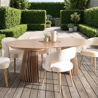 Grande table à manger ovale moderne en bois massif extensible pour famille nombreuse, pouvant accueillir 8 à 10 personnes confortablement, idéale pour une utilisation hôtelière