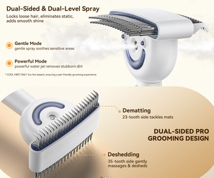 Pettine Professionale per Massaggio Animali con Spray Bilaterale e Due Livelli di Vapore, con Punte Arrotondate per una Toelettatura Senza Grovigli e Senza Dolore - Product Image 5