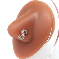 Piercings de nez en acier inoxydable tendance pour femmes, avec zircon, motifs papillon, couronne et signe dollar, et anneau de nez pendante