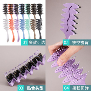 Brosse de massage du cuir chevelu à dents larges, peigne à boucler 20 cm, antistatique, en poils de sanglier, pour lisser et conditionner les cheveux - Product Image 2