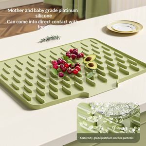 Modern Design Non-Toxic Rectangle Silicone Drain Plate <b>for</b> <b>Kitchen</b> Fruit Vegetable Bowl Dish Filter Drying <b>Mat</b> Household - Product Image 3
