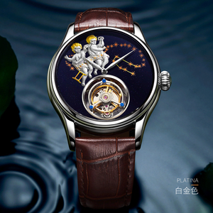 Montre mécanique de luxe Gemini Tourbillon, cadran squelette à remontage manuel avec bracelet en cuir de qualité supérieure - Product Image 4