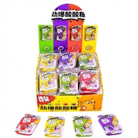 Bonbons durs super acidulés aux fruits, fourrés aux saveurs fraise et orange, multicolores, en forme de boule, en gros, en boîte
