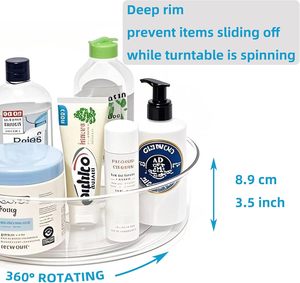 Lazy Susan <b>Kitchen</b> Organizer Anti-Skid Rotating Turntable Compartment Tray with PET Plastic Bearing - Product Image 3