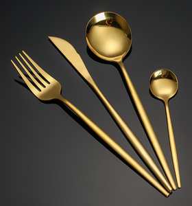 Set di posate dorate all'ingrosso: coltello, cucchiaio, forchetta in acciaio inossidabile dorato per matrimoni - Product Image 1