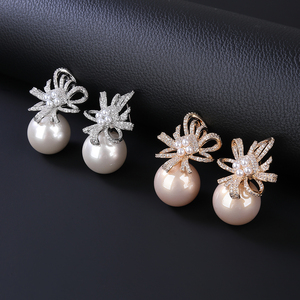 Trendy moda kübik zirkon inci damla küpe düğün gelin takı kadınlar için kızlar için balo - Product Image 3