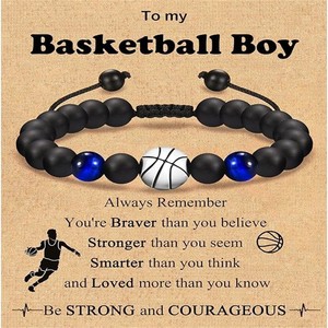 <span class=keywords><strong>Bracciale</strong></span> e Braccialetti con Charm in Pelle Artificiale Nera Opaca e Perline, Unisex, Regalo Sportivo - Product Image 4