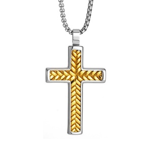 Mens <b>Cross</b> Pendant Necklace Stainless Steel 18K Gold Plated Christian Faith Durable Non Tarnish Hypoallergenic Bulk Jewelry Gift - Product Image 1