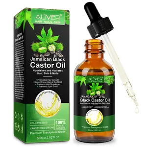 ALIVER-aceite de ricino orgánico para el crecimiento del cabello, aceite de ricino negro para la piel y las uñas, 100% puro Natural