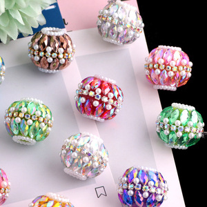 Perle Rotonde con Strass a Foro Largo, Perle Avvolte in Tessuto, Distanziatori per Penne Fai da Te, Portachiavi, Catenine per Telefono, Ciondoli per Borse, Accessori per Gioielli - Product Image 1