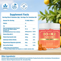 Complément alimentaire en gommes à la saveur naturelle d'orange, enrichi en vitamine D3 10000 UI, K2 MK-7 200 mcg, calcium, magnésium et zinc, directement de l'usine