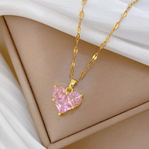 Collier tendance en acier inoxydable <span class=keywords><strong>de</strong></span> haute qualité, pendentif cœur en zircon <span class=keywords><strong>rose</strong></span>, cadeau <span class=keywords><strong>de</strong></span> la Saint-Valentin pour femmes et filles - Product Image 4