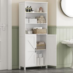 67" <strong>Tall</strong> <strong>Bathroom</strong> <strong>Storage</strong> Cabinet, Freestanding Farmhouse Cabinet with 2 Doors and Shelves, <strong>Bathroom</strong> Organizers and <strong>Storage</strong> - Product Image 1